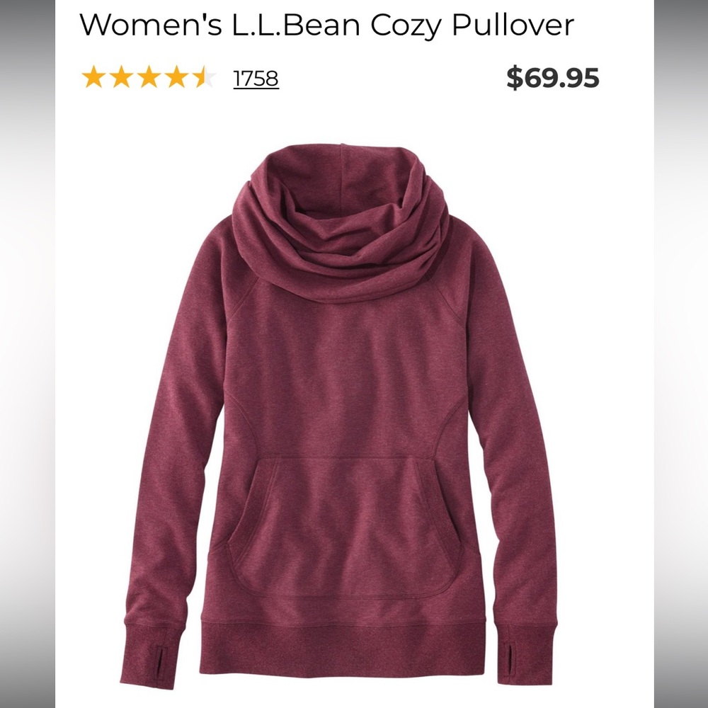 L.L.Bean Cozy Pullover Women’s Small Regular Deep Port Heather Cowl Neck Sweater